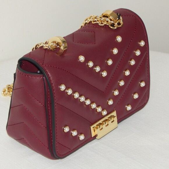 ZAC POSEN SOFT EARTHETTE Pearl Lady Chevron Quilted Chain SHLDR Bag Cabernet NWT - Picture 2 of 11